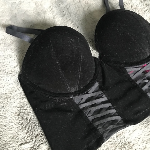 La SENZA Black Velvet Bustier Crop top Bra 32C/34B - Picture 2 of 8